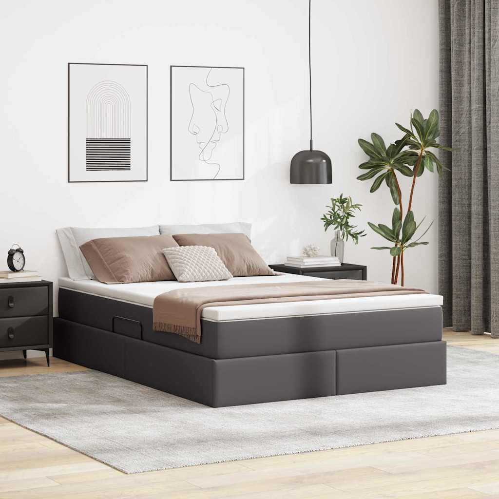 Aufbewahrungsbett mit Matratze Grau 140 x 190 cm Kunstleder