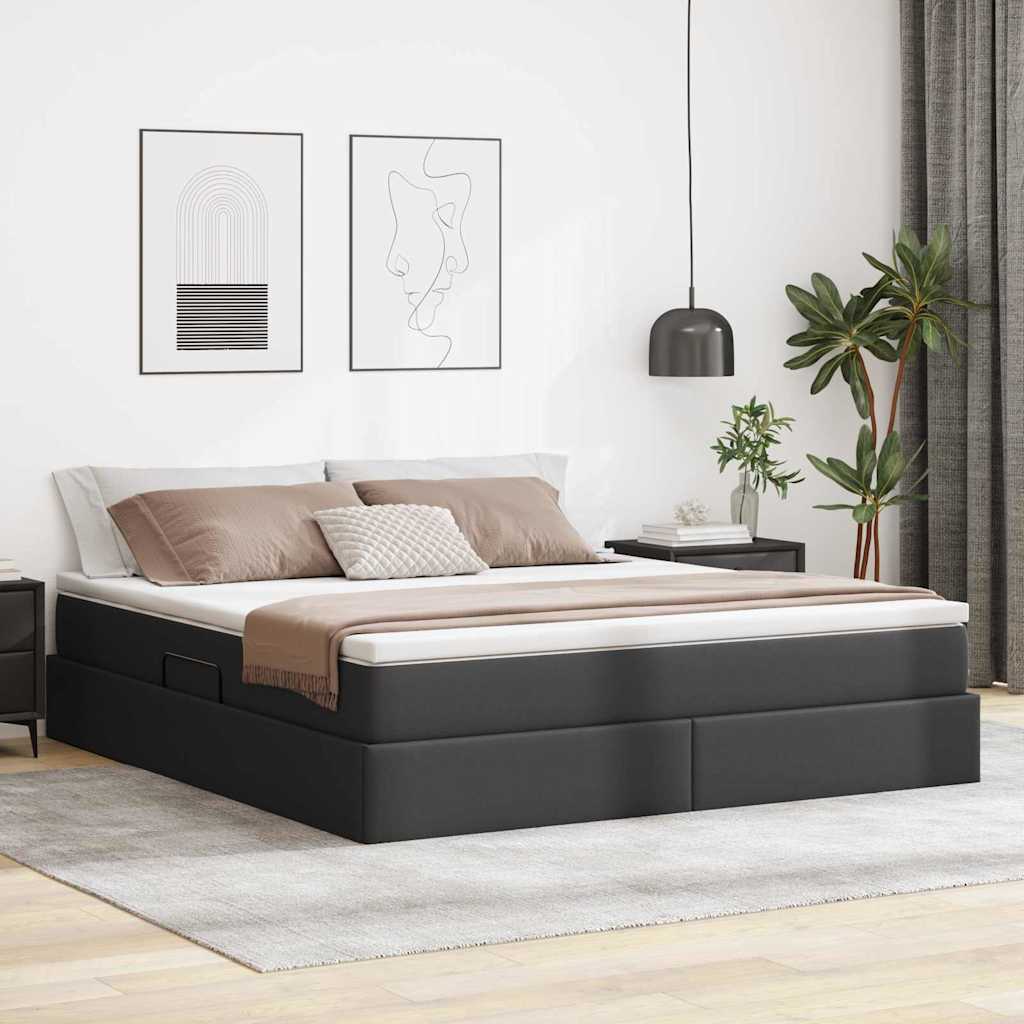 Aufbewahrungsbett mit Matratze Schwarz 160 x 200 cm Kunstleder