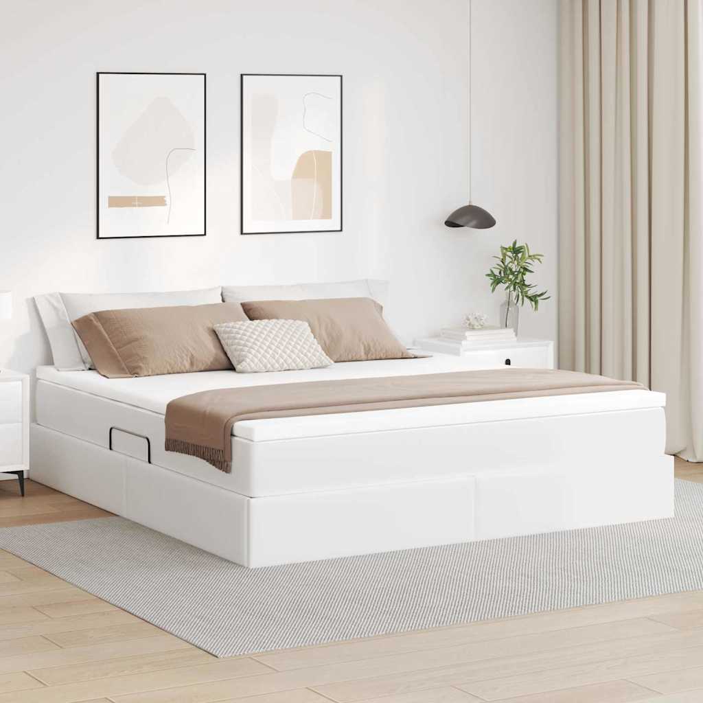 Aufbewahrungsbett mit Matratze Weiß 180 x 200 cm Kunstleder