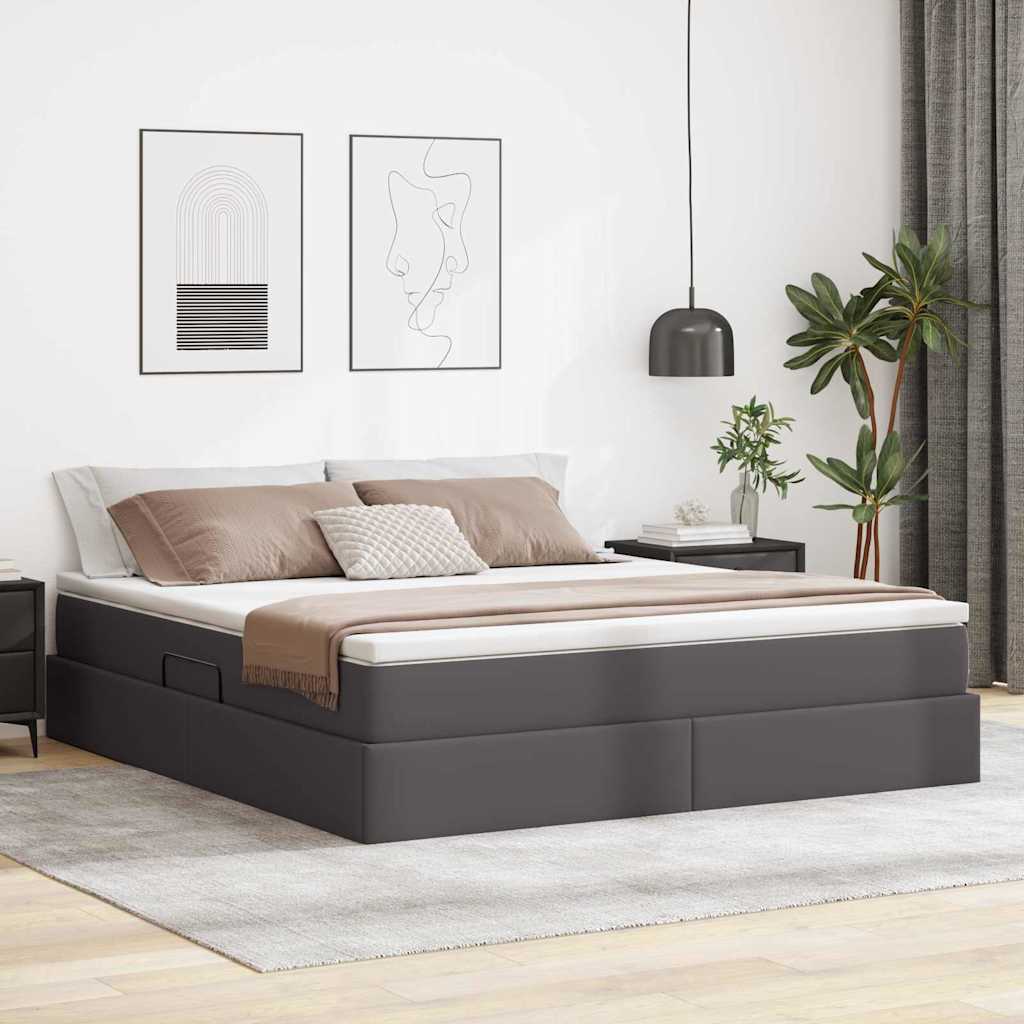 Aufbewahrungsbett mit Matratze Grau 180 x 200 cm Kunstleder