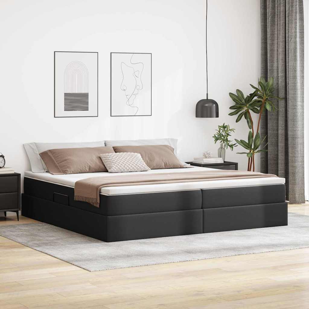 Aufbewahrungsbett mit Matratze Schwarz 200 x 200 cm Kunstleder