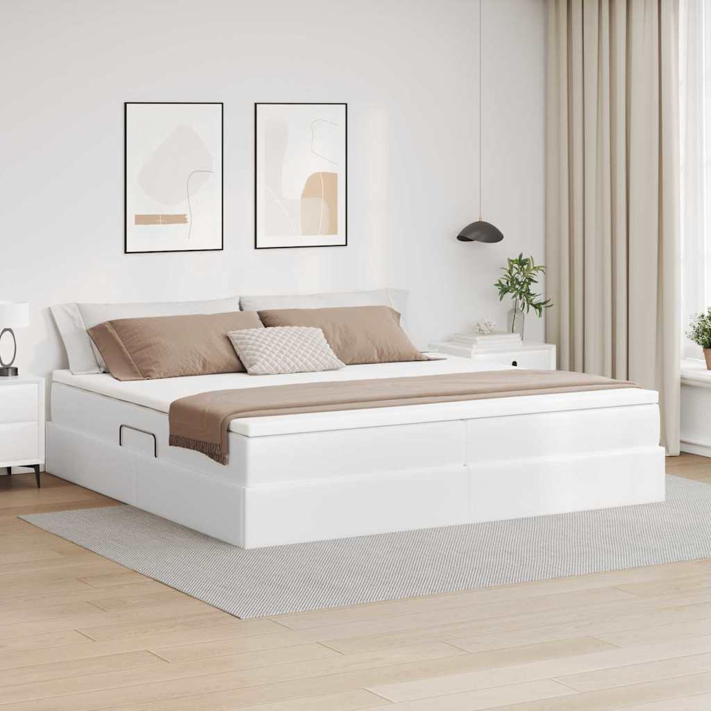 Aufbewahrungsbett mit Matratze Weiß 200 x 200 cm Kunstleder