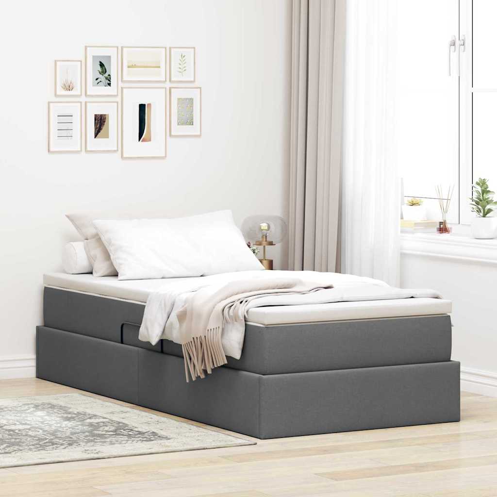 Aufbewahrungsbett mit Matratze Dunkelgrau 90 x 190 cm Polyester