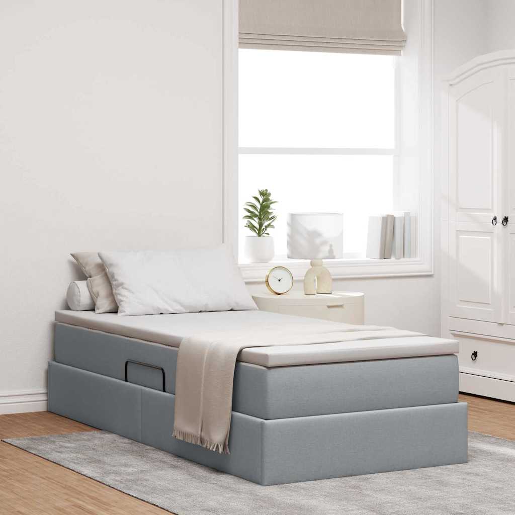 Aufbewahrungsbett mit Matratze Hellgrau 100 x 200 cm Polyester