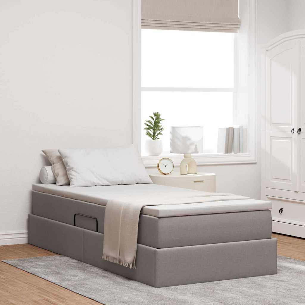 Aufbewahrungsbett mit Matratze Taupe 100 x 200 cm Polyester