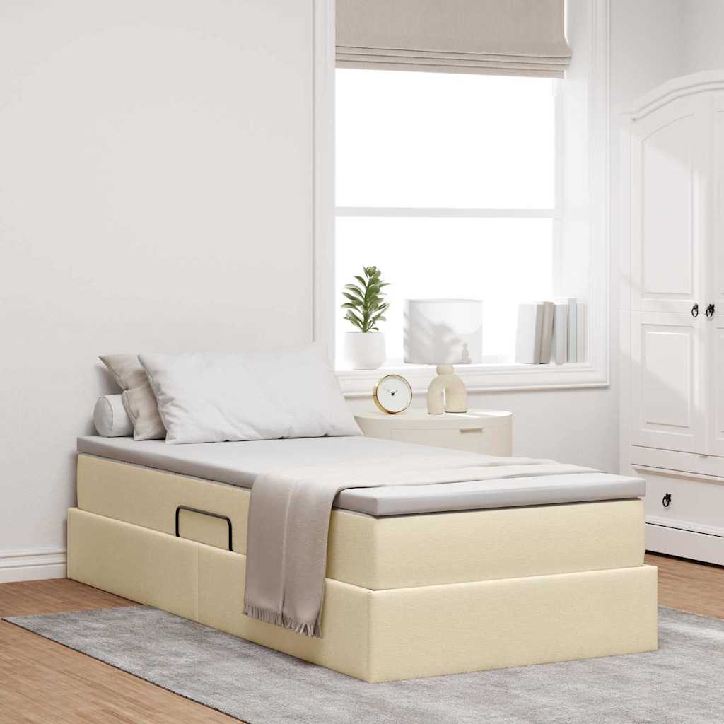 Aufbewahrungsbett mit Matratze Creme 100 x 200 cm Polyester