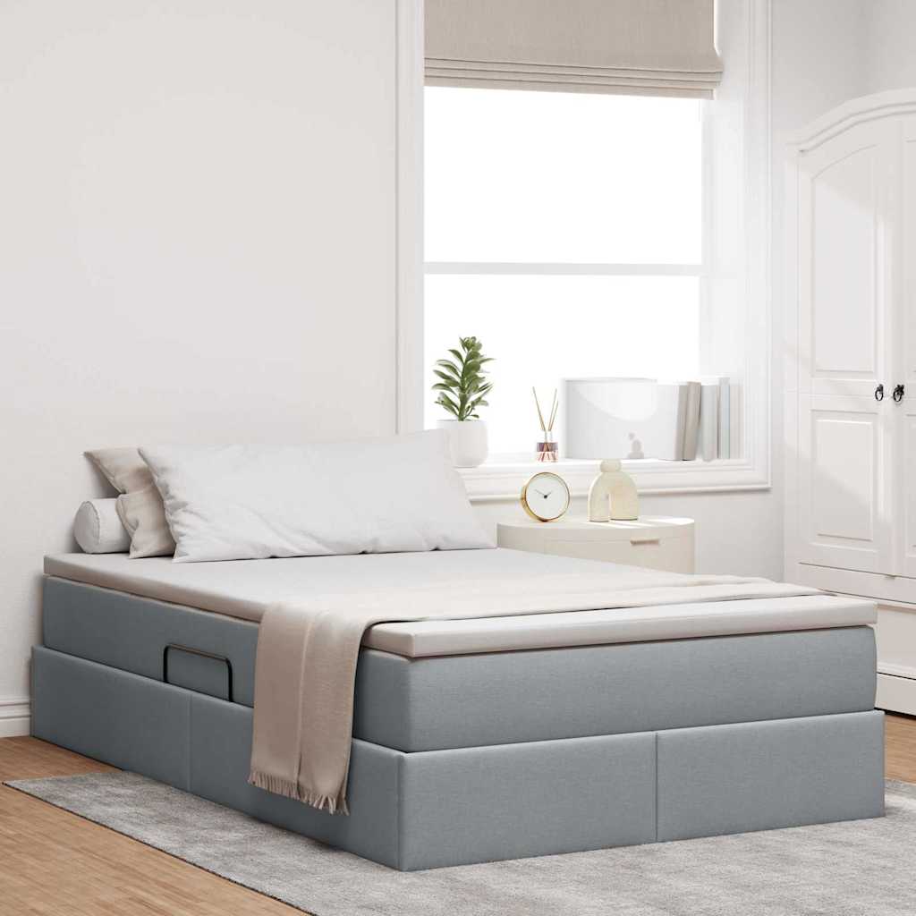 Aufbewahrungsbett mit Matratze Hellgrau 120 x 200 cm Polyester