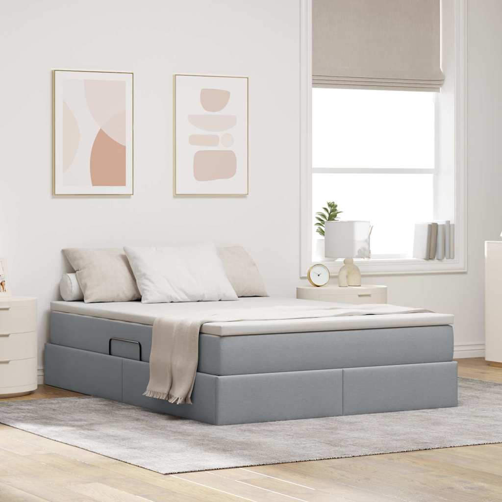 Aufbewahrungsbett mit Matratze Hellgrau 140 x 190 cm Polyester