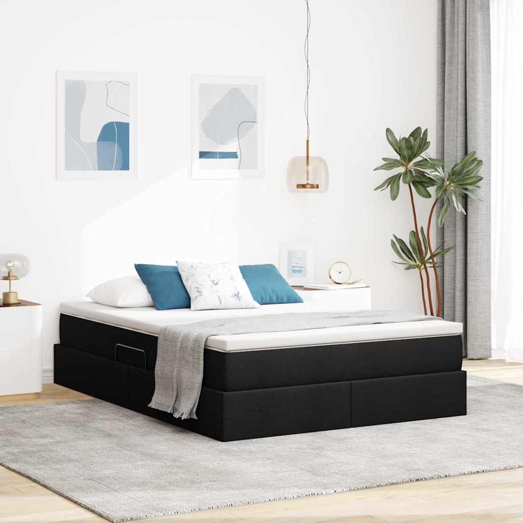 Aufbewahrungsbett mit Matratze Schwarz 140 x 200 cm Polyester