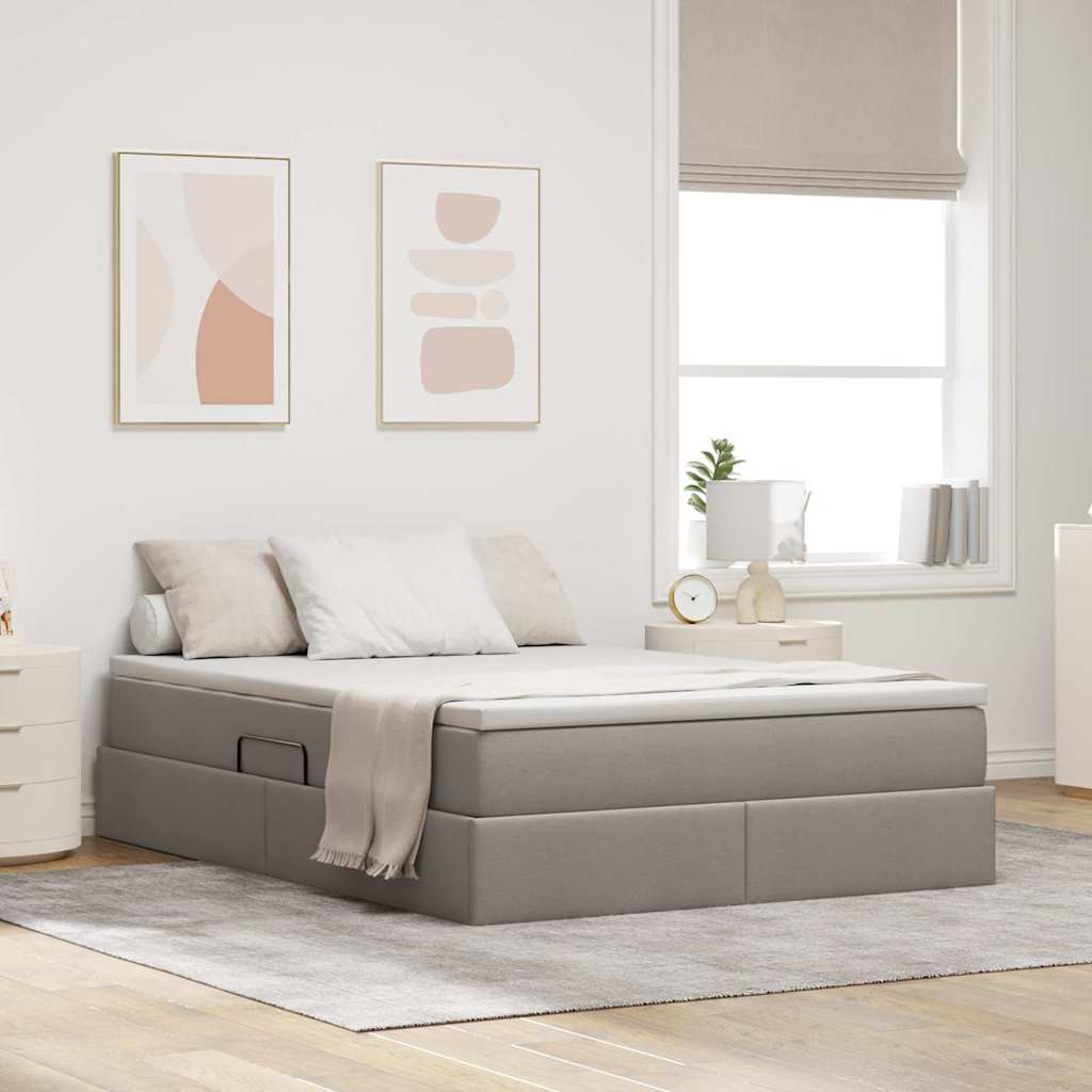 Aufbewahrungsbett mit Matratze Taupe 140 x 200 cm Polyester