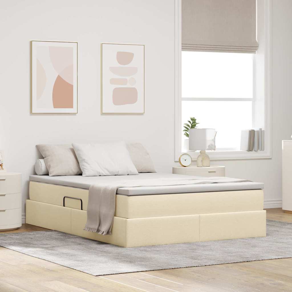 Aufbewahrungsbett mit Matratze Creme 140 x 200 cm Polyester