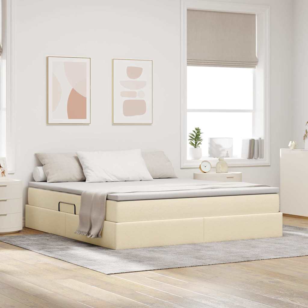 Aufbewahrungsbett mit Matratze Creme 160 x 200 cm Polyester