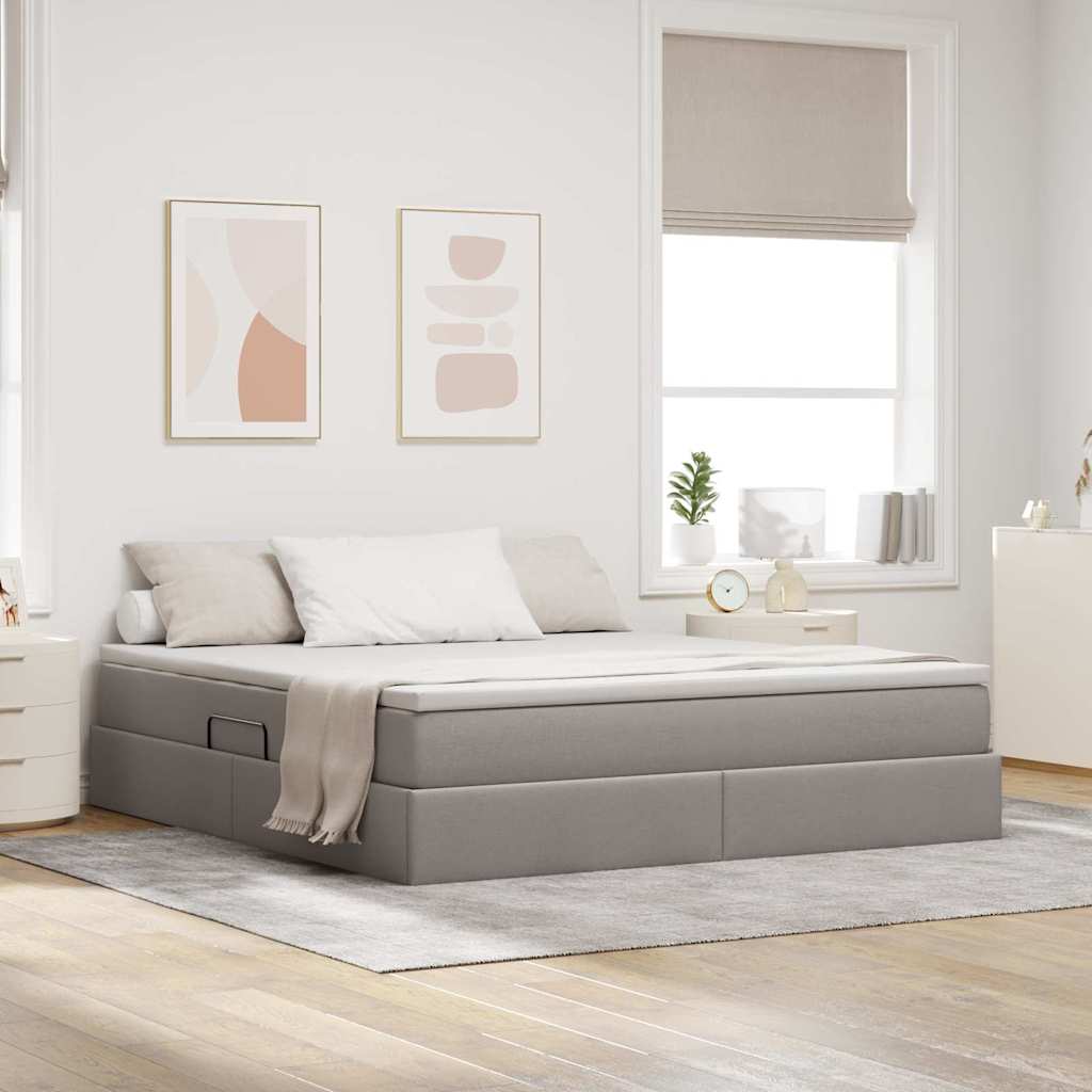 Aufbewahrungsbett mit Matratze Taupe 180 x 200 cm Polyester