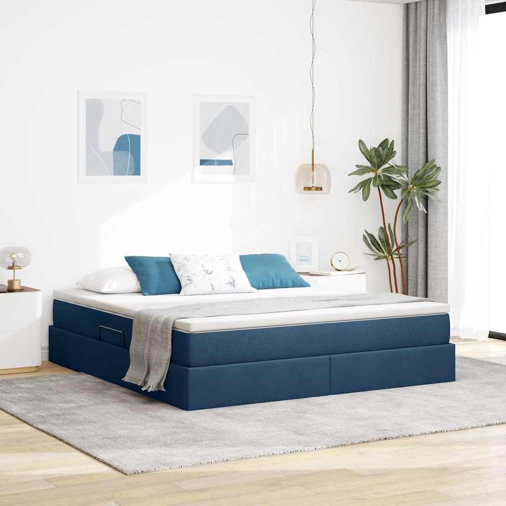 Aufbewahrungsbett mit Matratze Blau 180 x 200 cm Polyester