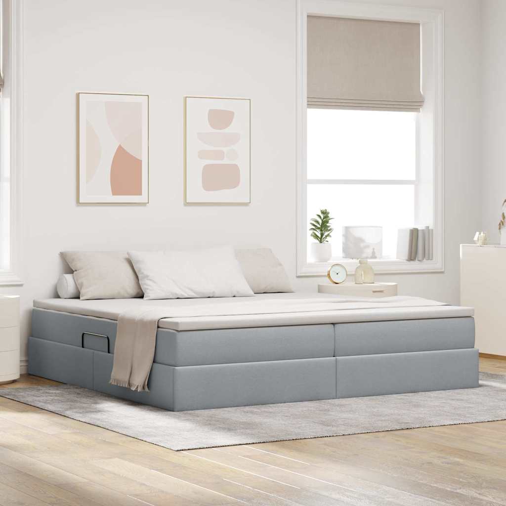 Aufbewahrungsbett mit Matratze Hellgrau 200 x 200 cm Polyester
