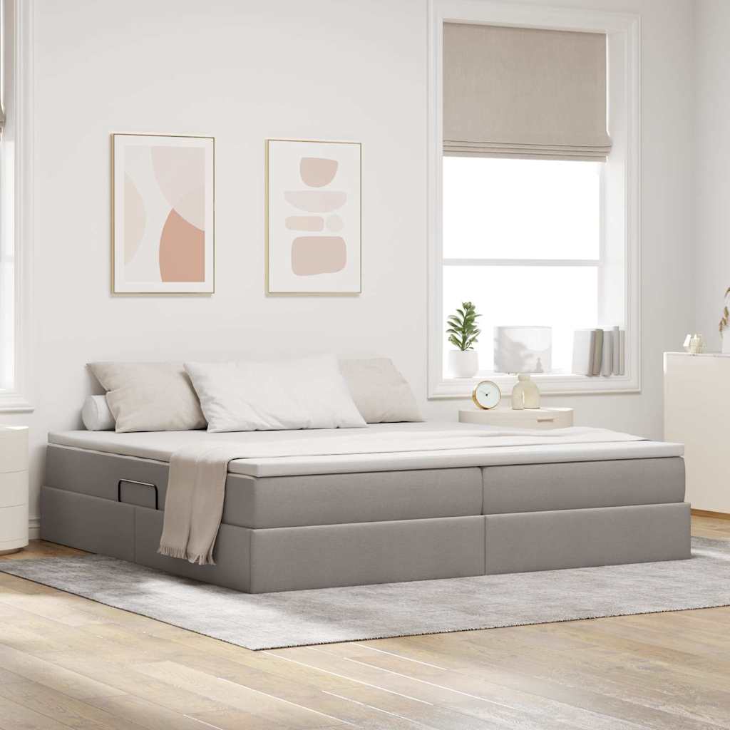 Aufbewahrungsbett mit Matratze Taupe 200 x 200 cm Polyester
