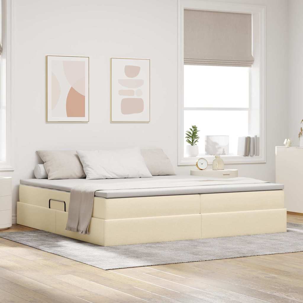 Aufbewahrungsbett mit Matratze Creme 200 x 200 cm Polyester