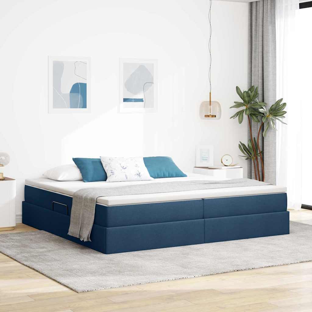 Aufbewahrungsbett mit Matratze Blau 200 x 200 cm Polyester