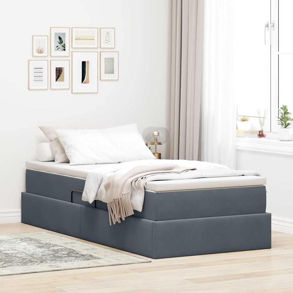 Aufbewahrungsbett mit Matratze Dunkelgrau 90 x 190 cm Samt