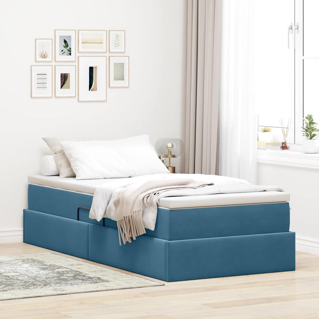 Aufbewahrungsbett mit Matratze Dunkelblau 90 x 190 cm Samt