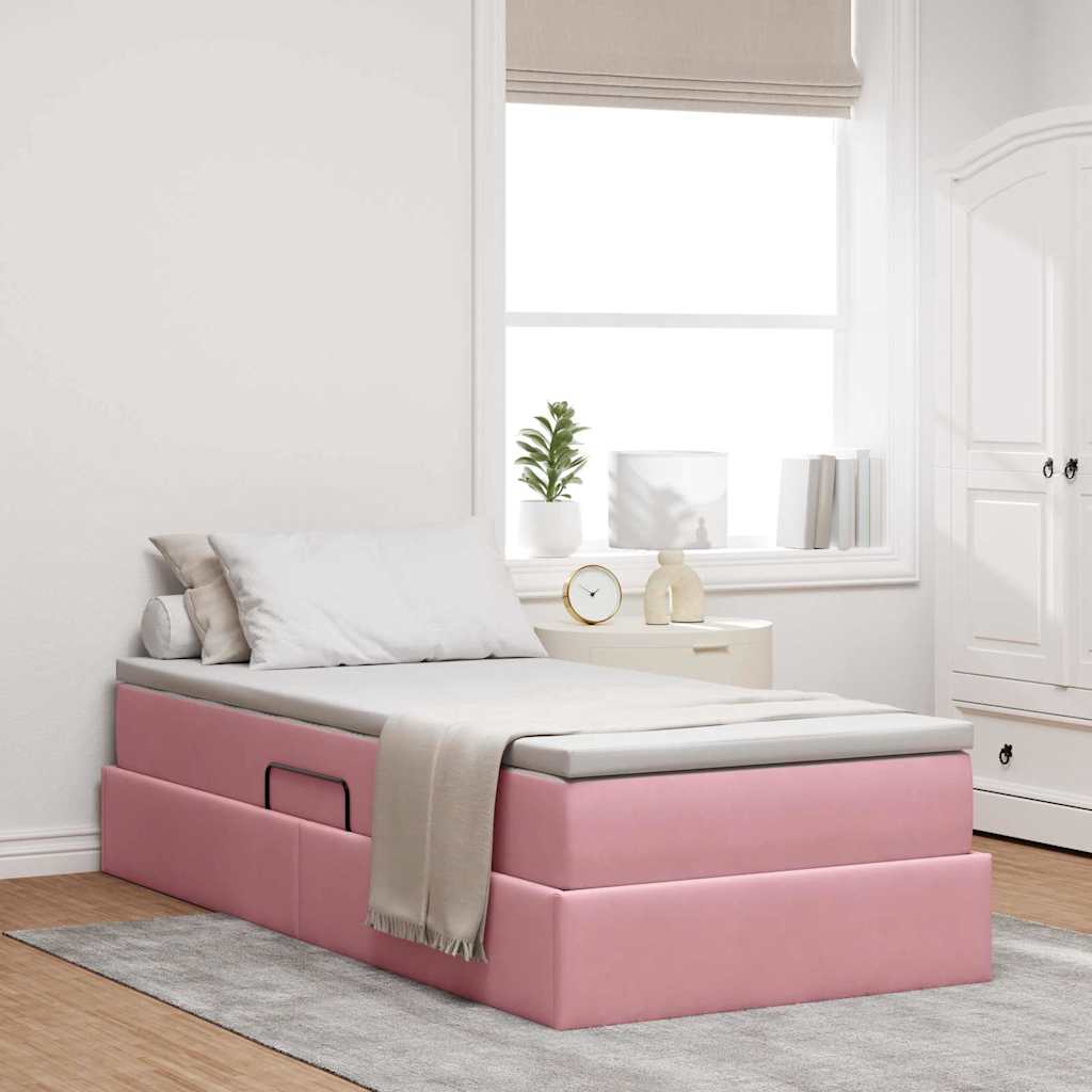 Aufbewahrungsbett mit Matratze Rosa 90 x 200 cm Samt
