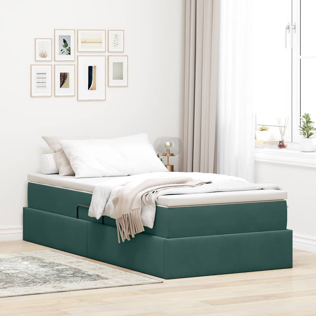 Aufbewahrungsbett mit Matratze Dunkelgrün 100 x 200 cm Samt