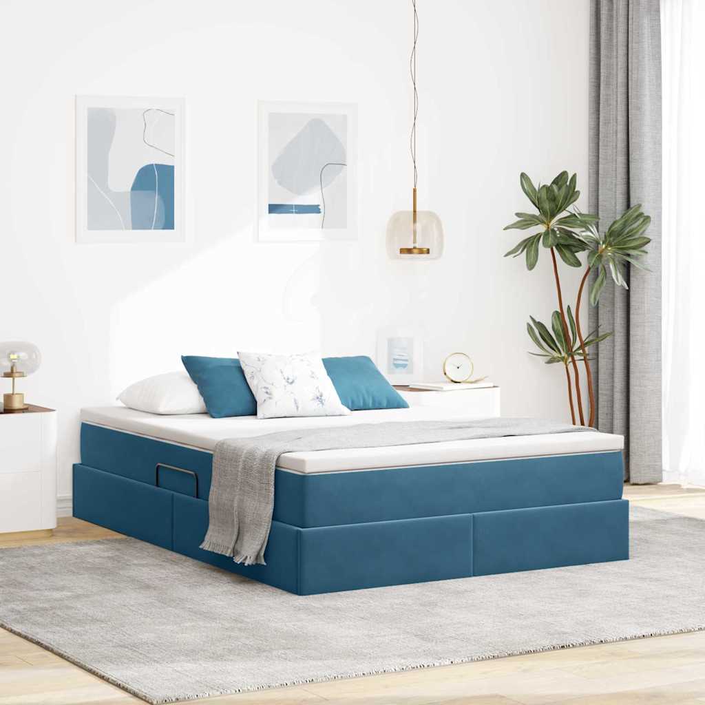 Aufbewahrungsbett mit Matratze Dunkelblau 140 x 200 cm Samt