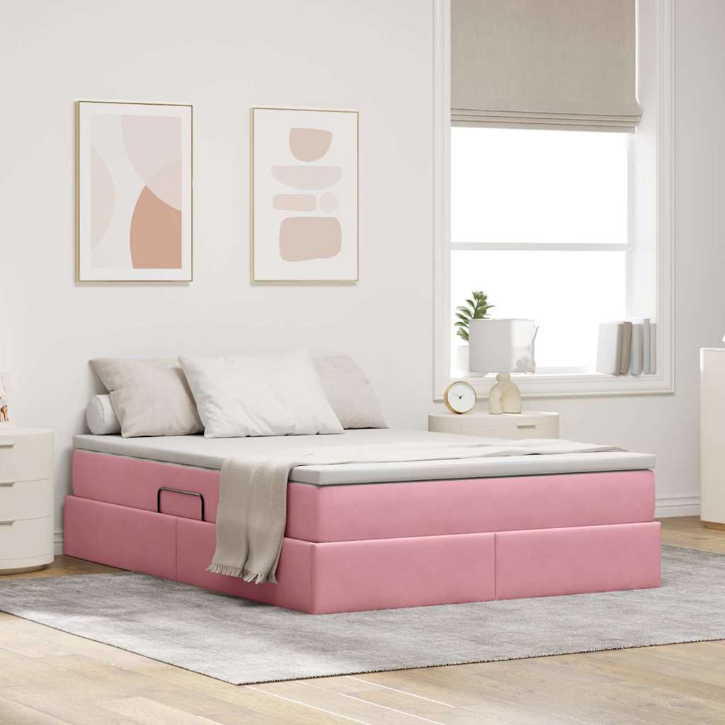 Aufbewahrungsbett mit Matratze Rosa 140 x 200 cm Samt