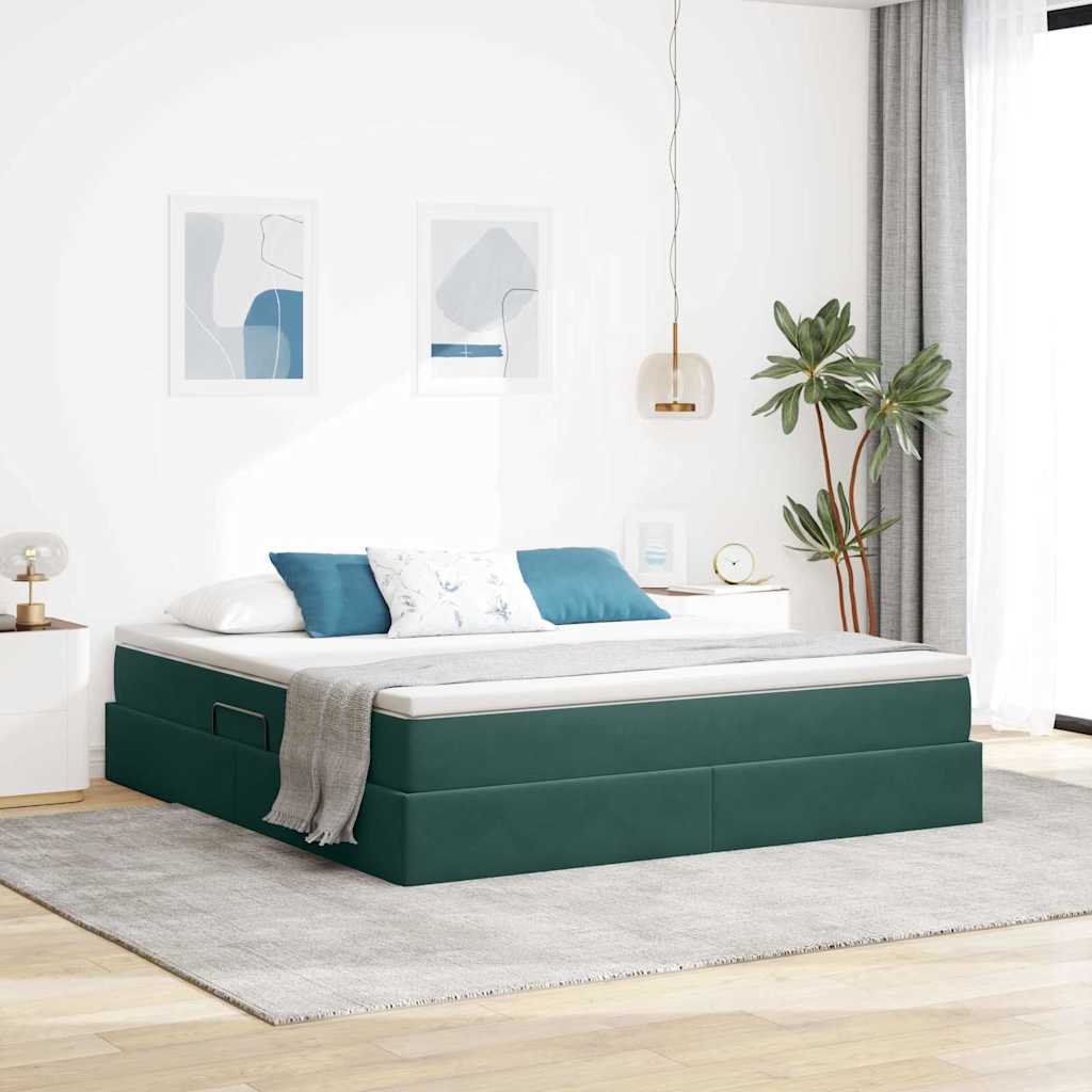 Aufbewahrungsbett mit Matratze Dunkelgrün 180 x 200 cm Samt