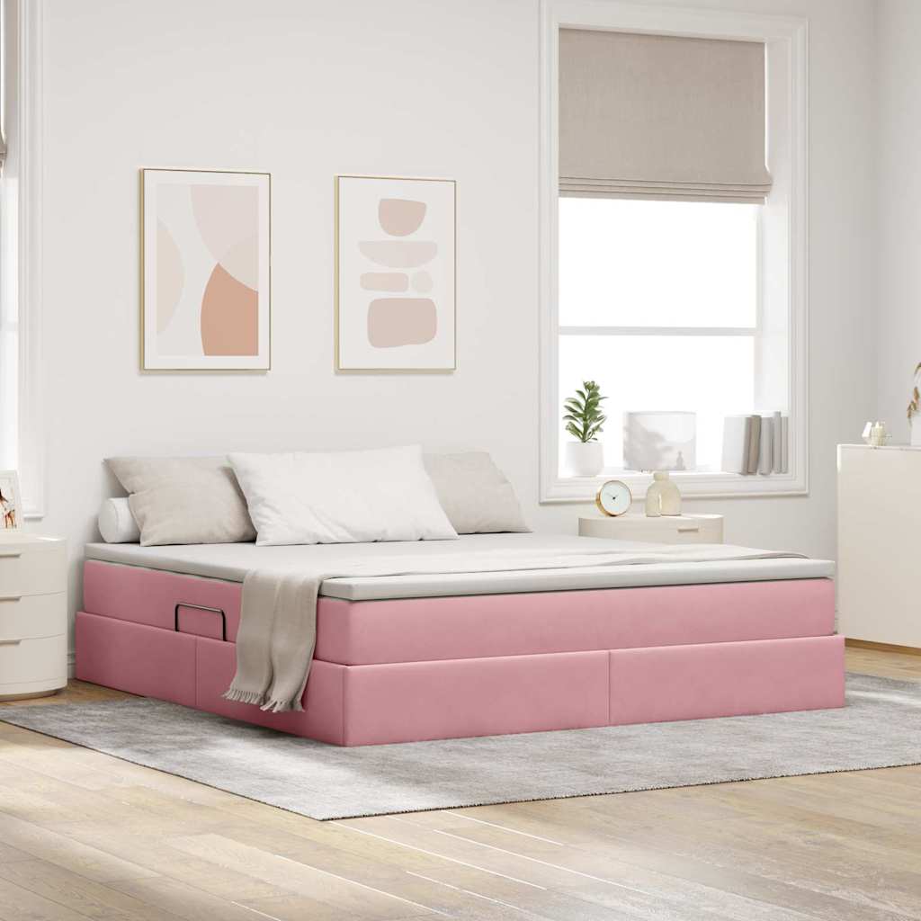 Aufbewahrungsbett mit Matratze Rosa 180 x 200 cm Samt