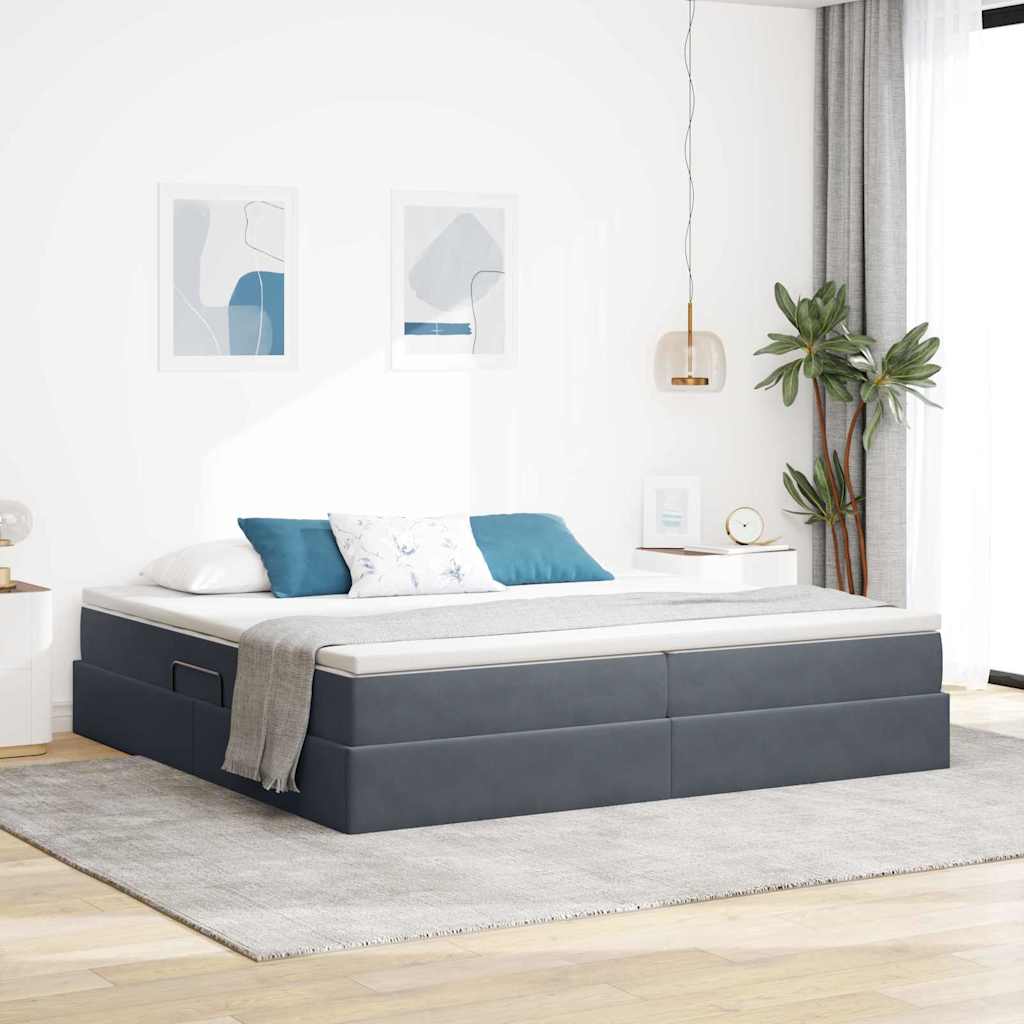 Aufbewahrungsbett mit Matratze Dunkelgrau 200 x 200 cm Samt