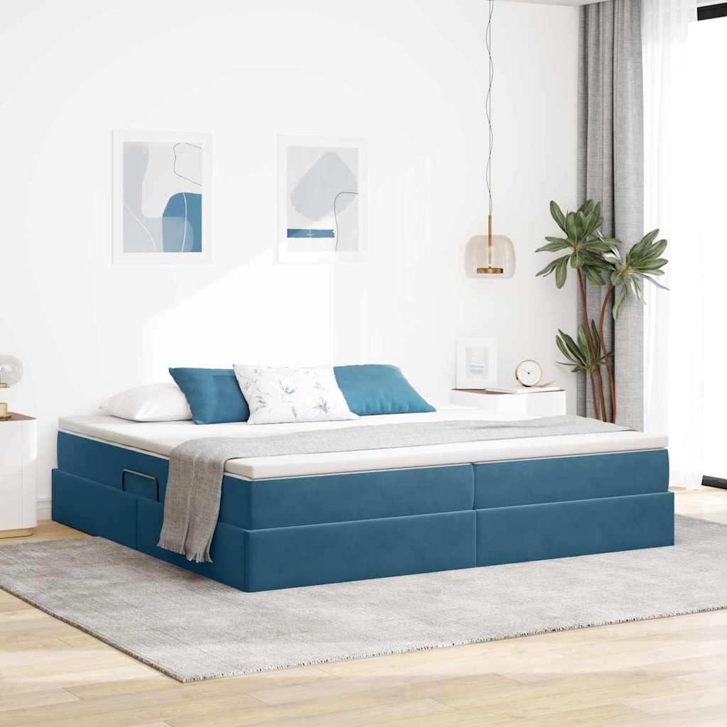 Aufbewahrungsbett mit Matratze Dunkelblau 200 x 200 cm Samt