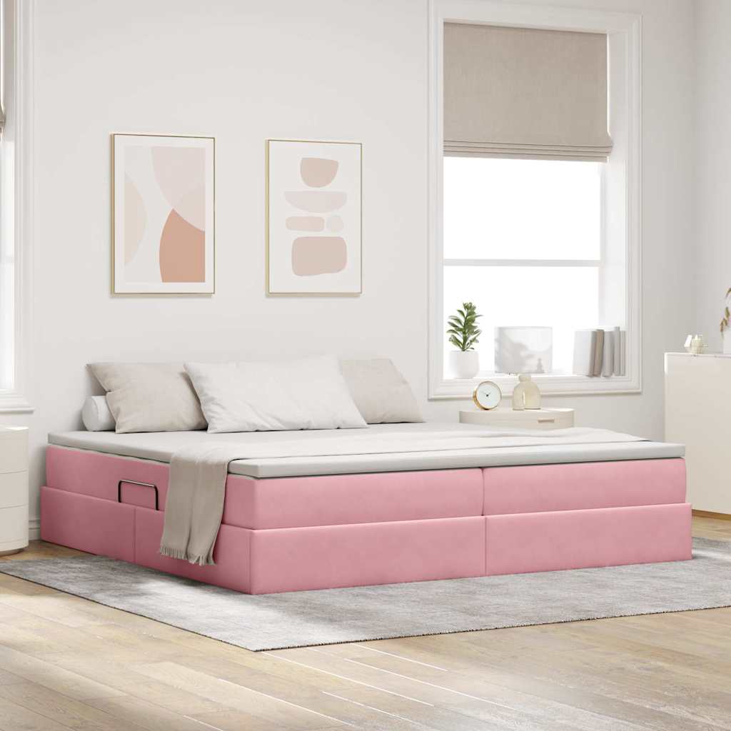 Aufbewahrungsbett mit Matratze Rosa 200 x 200 cm Samt