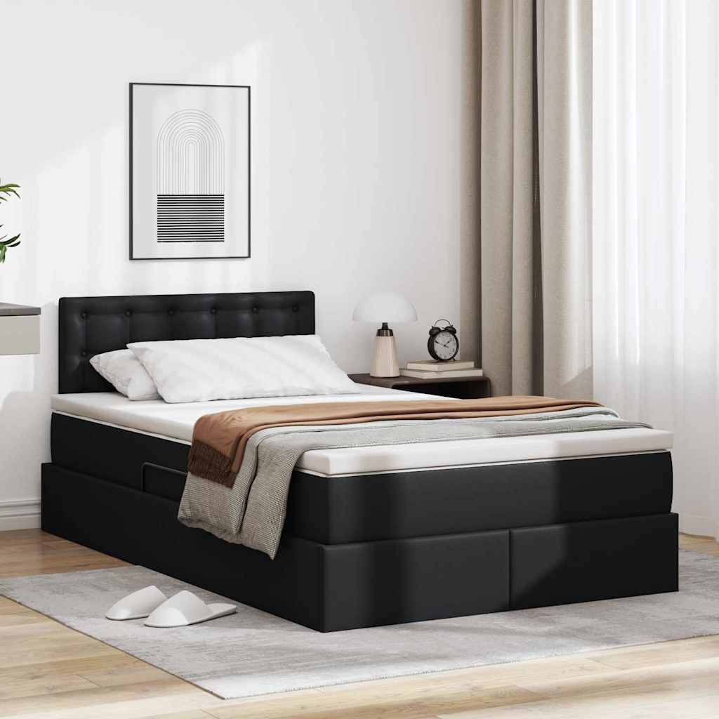 Aufbewahrungsbett mit Matratze Schwarz 120 x 200 cm Kunstleder