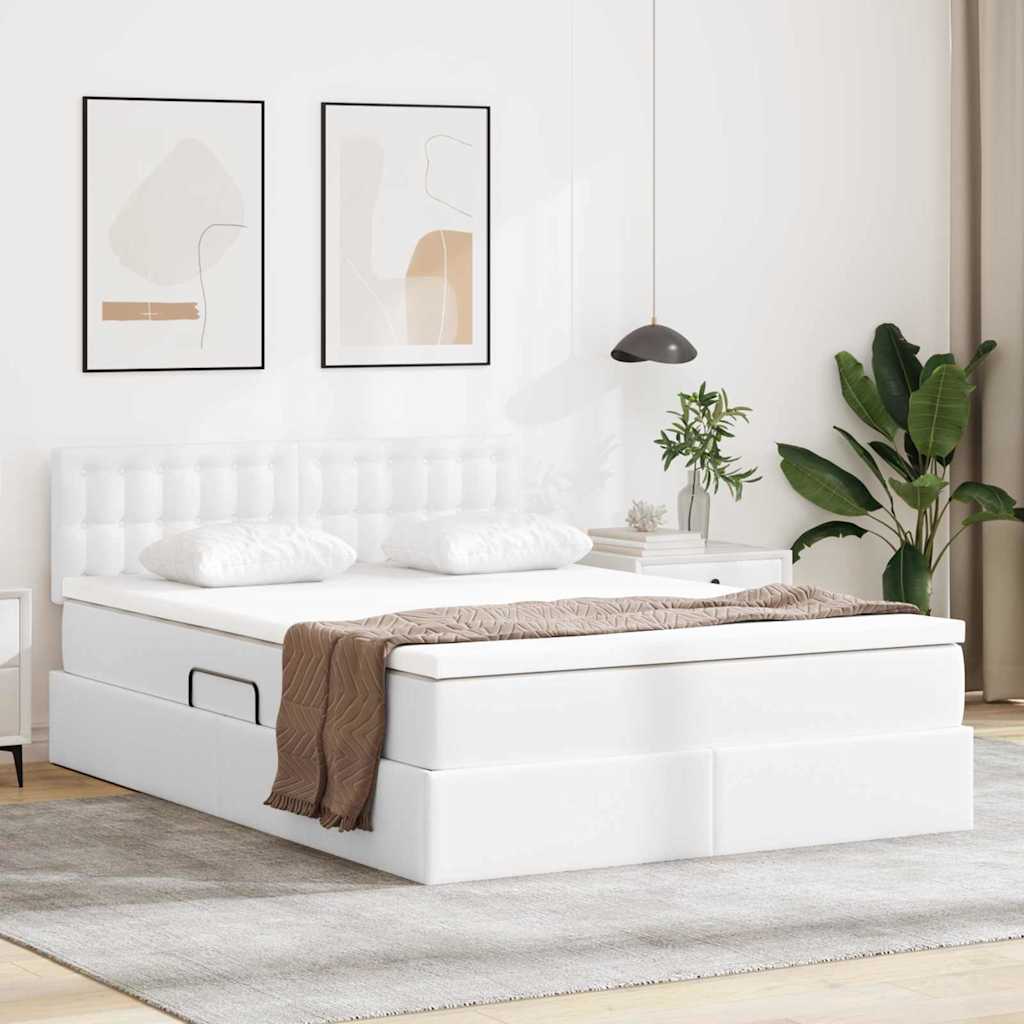 Aufbewahrungsbett mit Matratze Reinweiß 140 x 190 cm Kunstleder