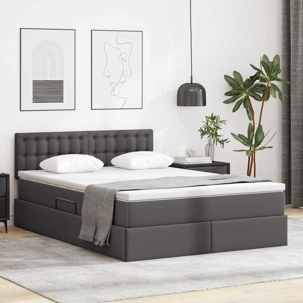 Aufbewahrungsbett mit Matratze Grau 140 x 190 cm Kunstleder