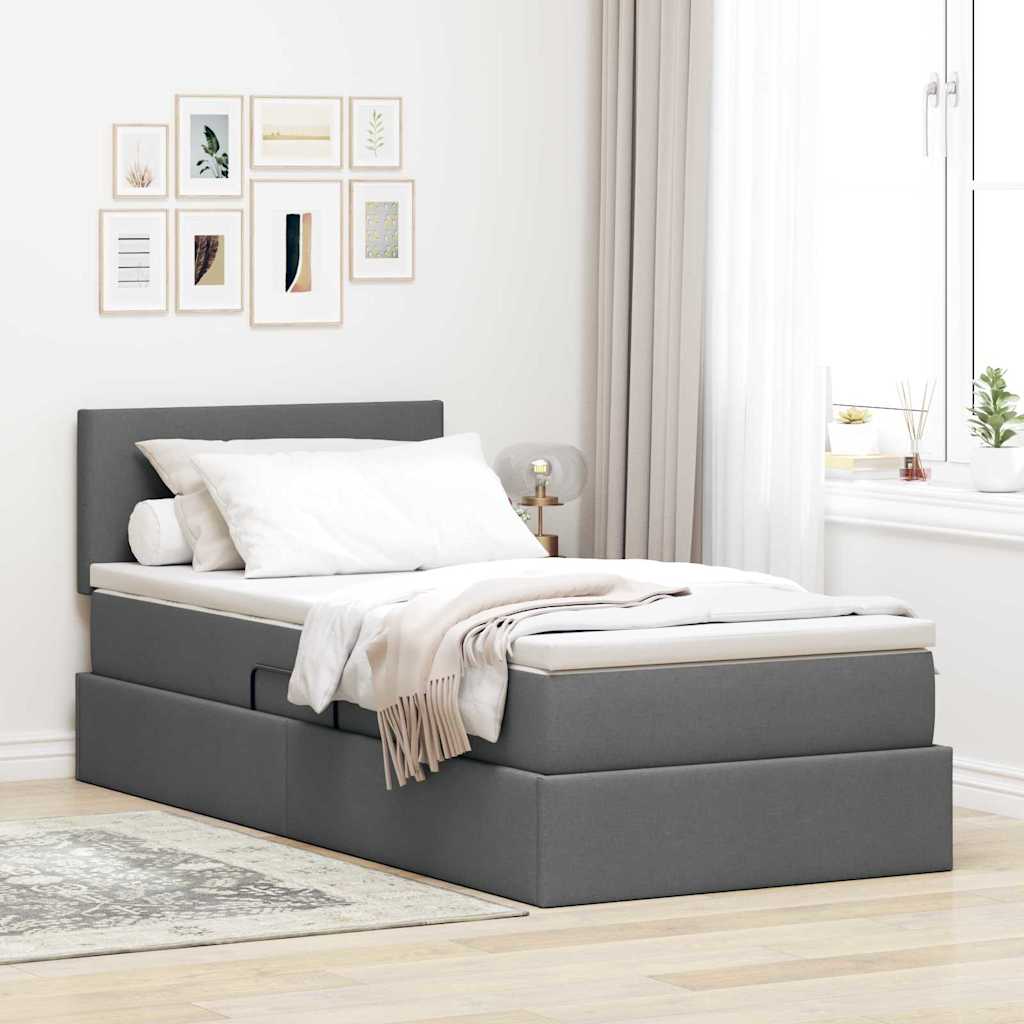 Aufbewahrungsbett mit Matratze Dunkelgrau 90 x 190 cm Samt