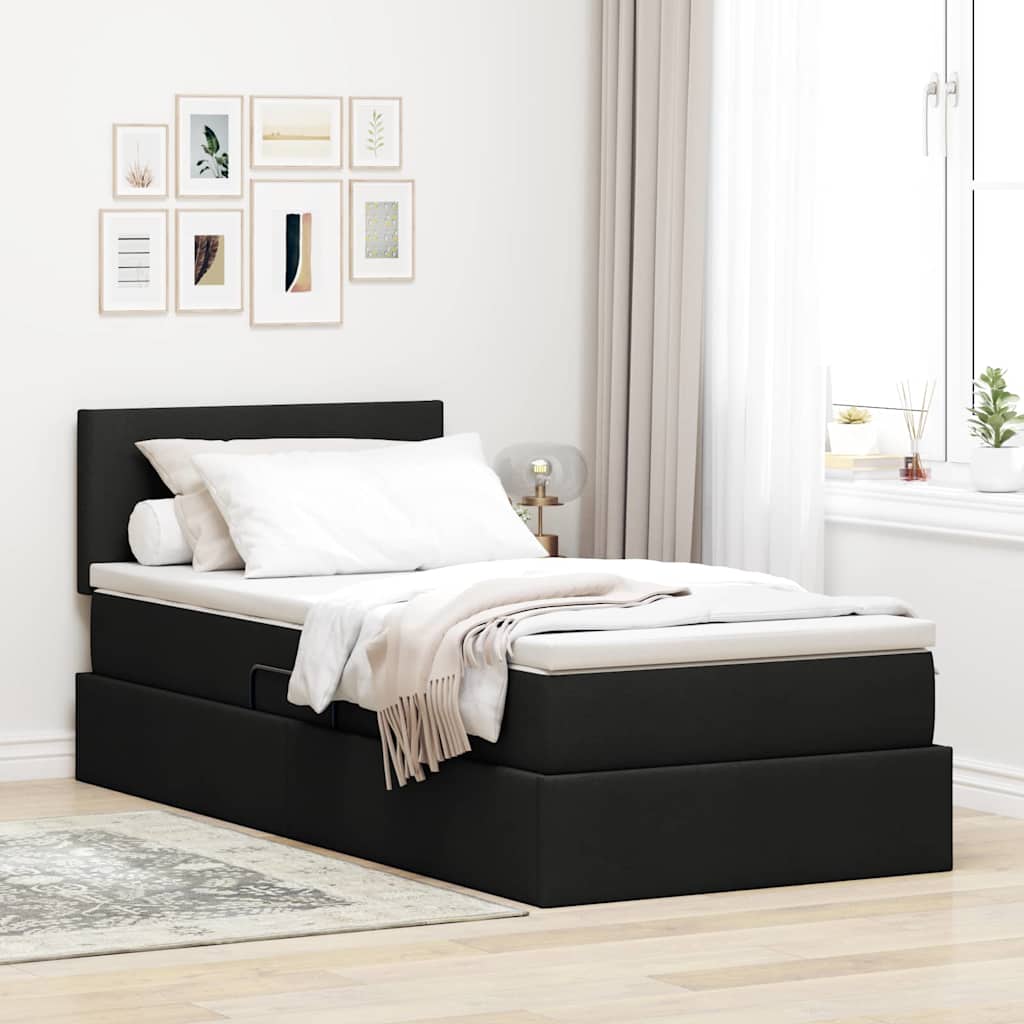 Aufbewahrungsbett mit Matratze Schwarz 90 x 200 cm Samt