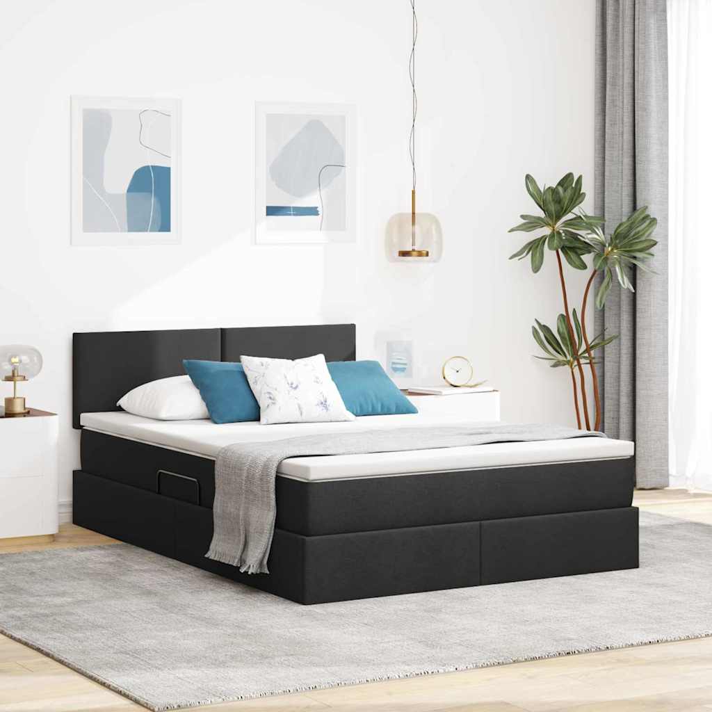Aufbewahrungsbett mit Matratze Schwarz 140 x 190 cm Samt