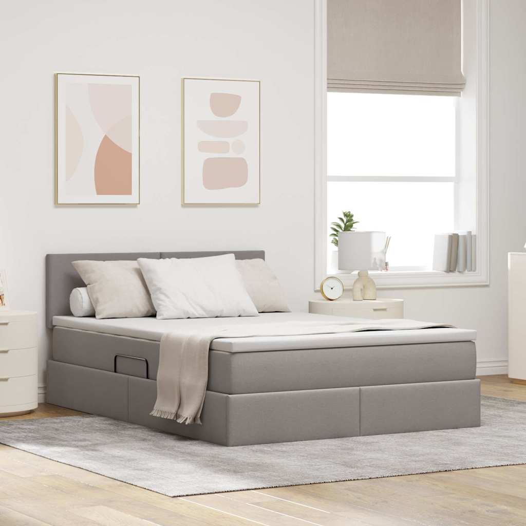 Aufbewahrungsbett mit Matratze Taupe 140 x 200 cm Samt