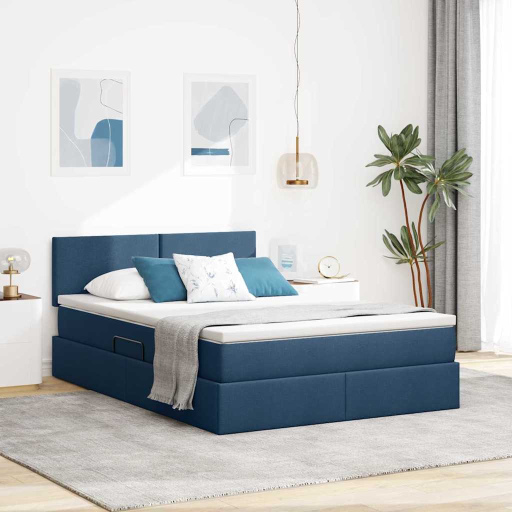 Aufbewahrungsbett mit Matratze Blau 140 x 200 cm Samt