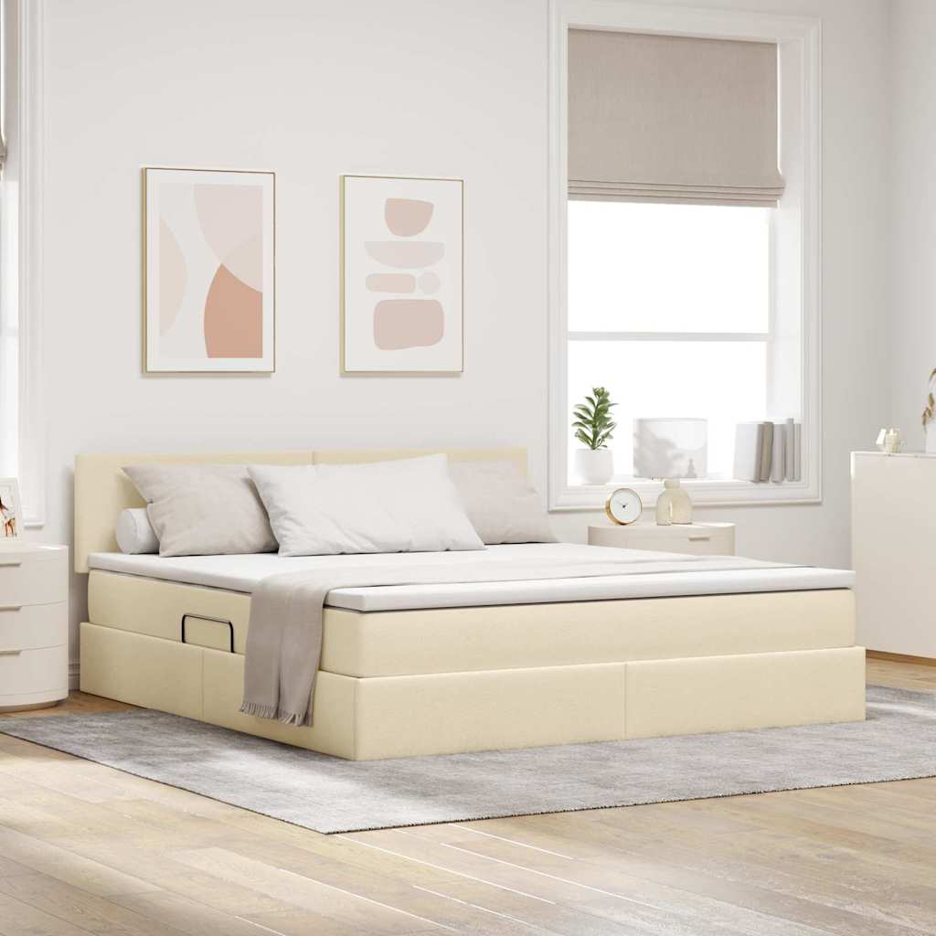 Aufbewahrungsbett mit Matratze Creme 160 x 200 cm Samt