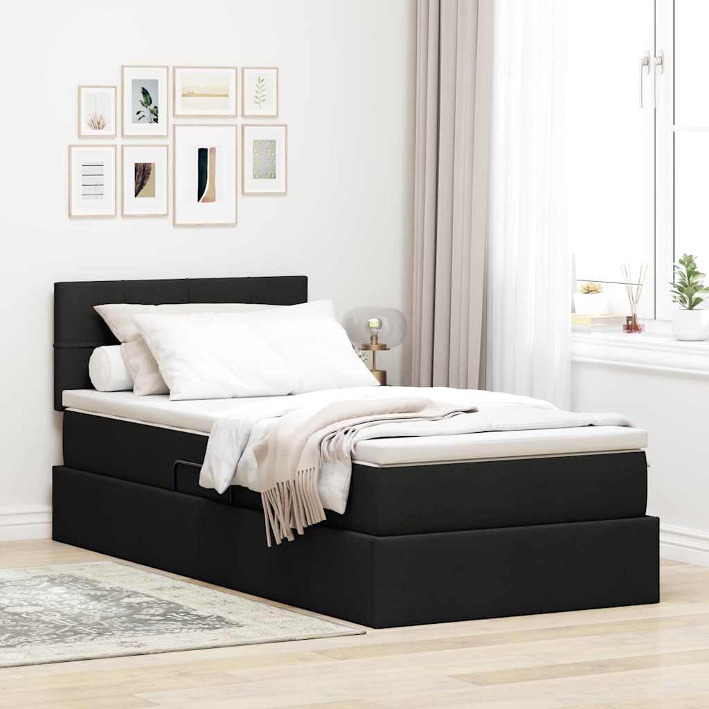 Aufbewahrungsbett mit Matratze Schwarz 90 x 190 cm Samt