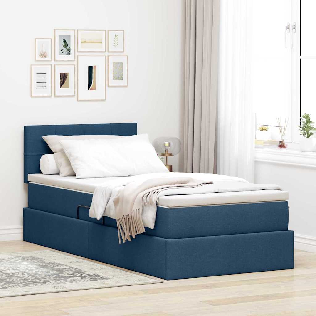 Aufbewahrungsbett mit Matratze Blau 100 x 200 cm Samt