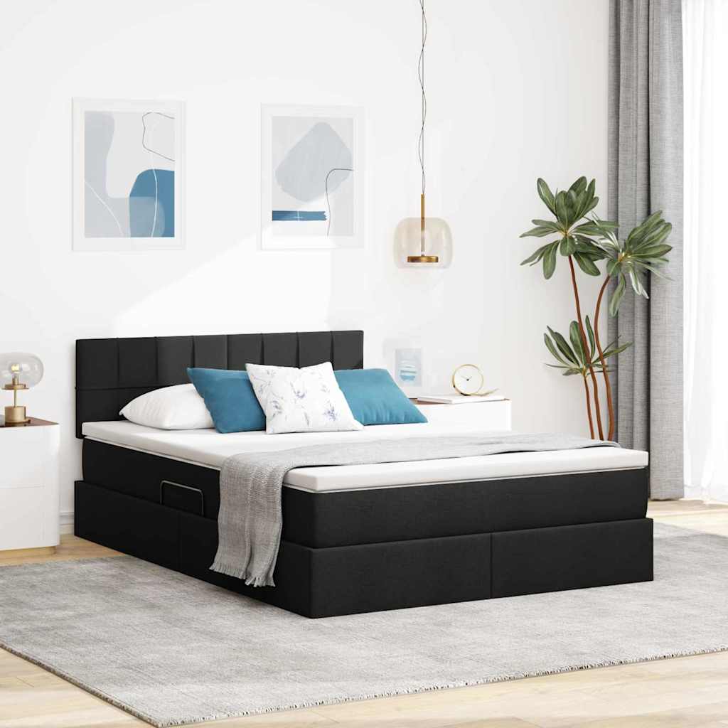 Aufbewahrungsbett mit Matratze Schwarz 120 x 200 cm Samt