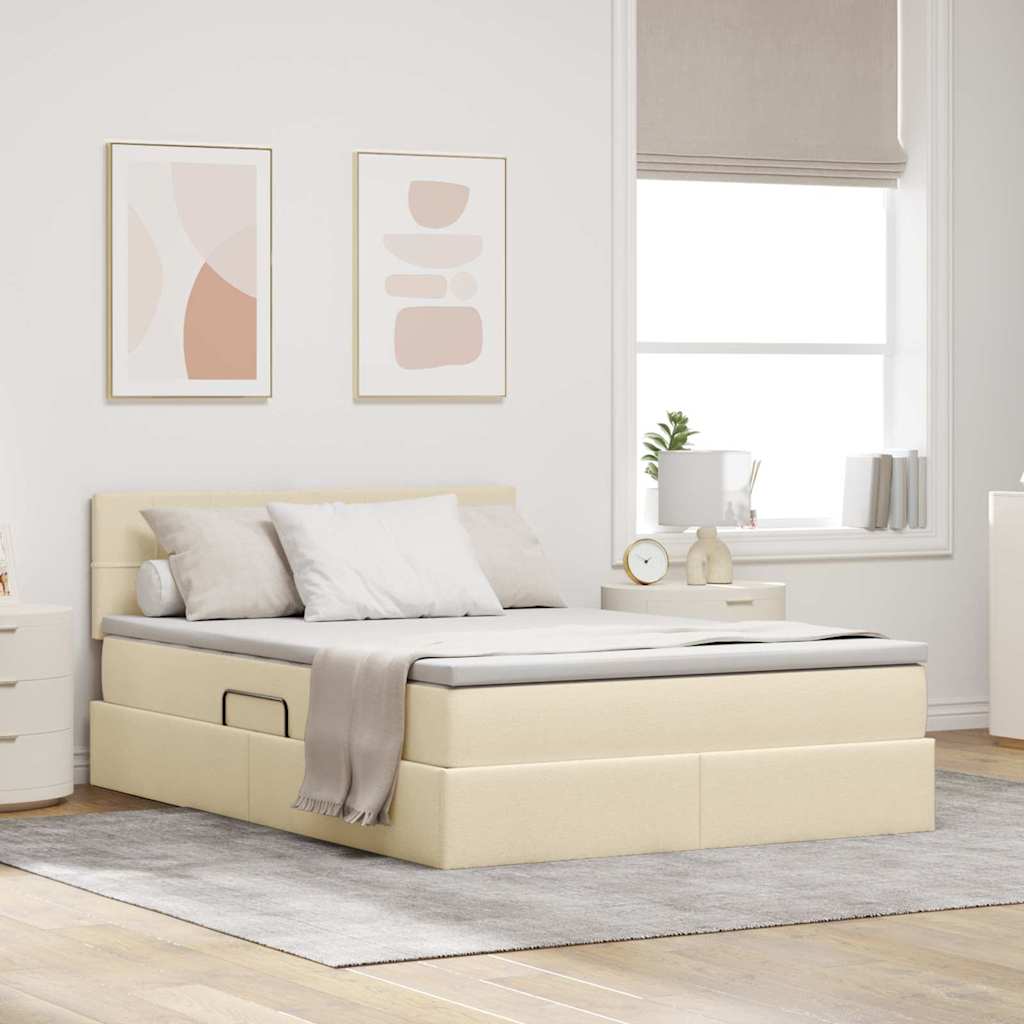 Aufbewahrungsbett mit Matratze Creme 120 x 200 cm Samt