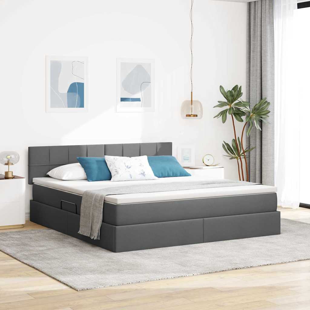 Aufbewahrungsbett mit Matratze Dunkelgrau 160 x 200 cm Samt