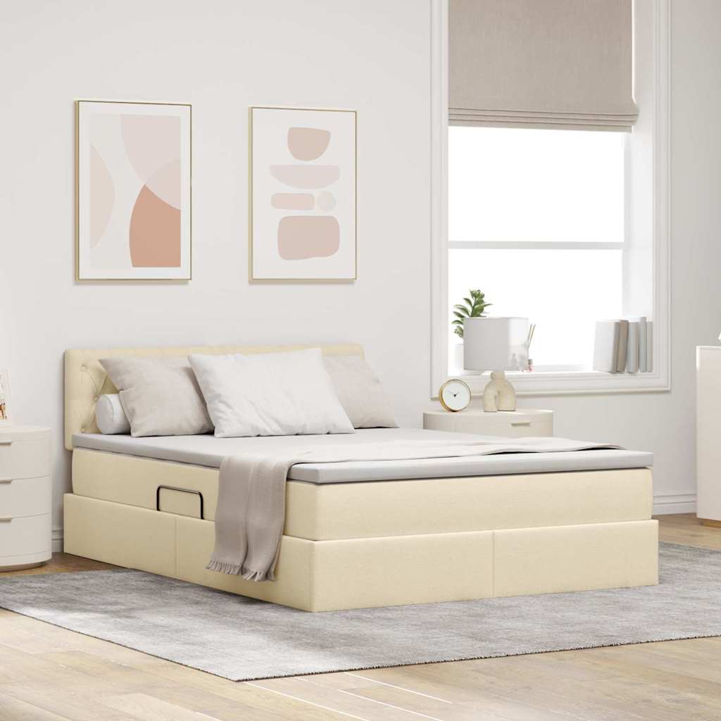 Aufbewahrungsbett mit Matratze Creme 140 x 200 cm Samt
