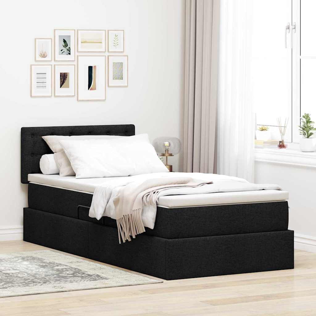 Aufbewahrungsbett mit Matratze Schwarz 100 x 200 cm Samt