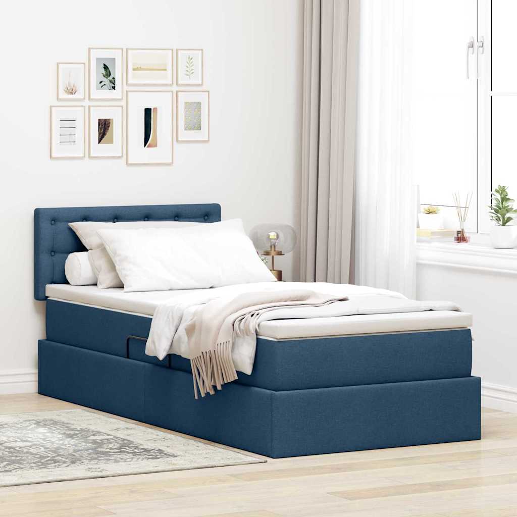 Aufbewahrungsbett mit Matratze Blau 100 x 200 cm Samt